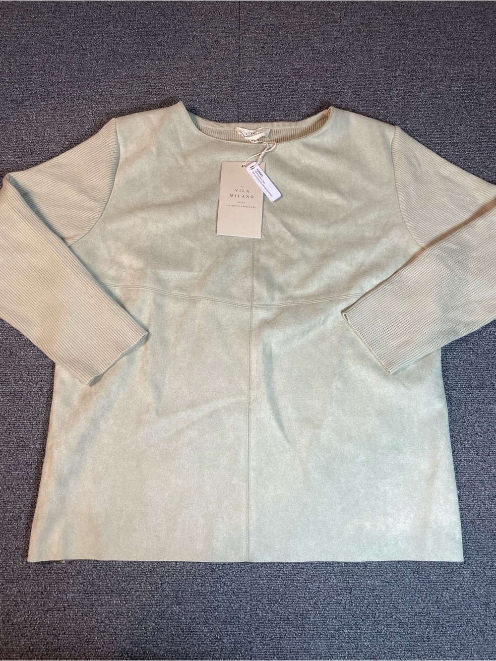 NWT La Vila Milano Faux Suede & Ribbed Knit Neutral Top-Large